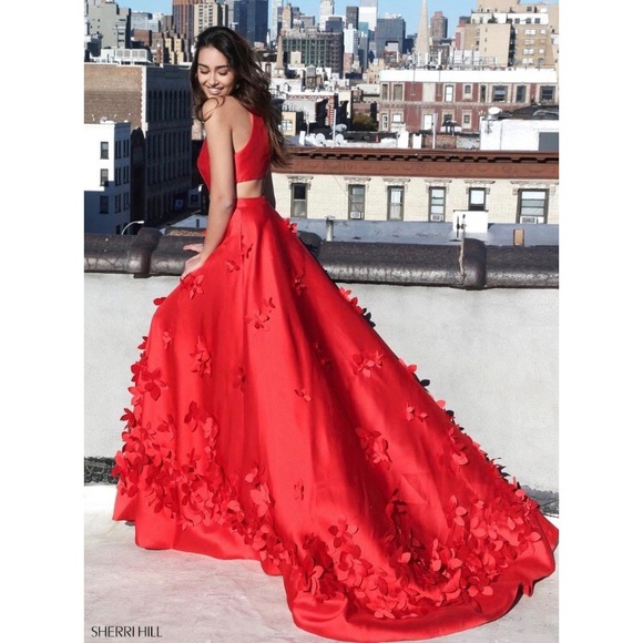 Sherri Hill 51116 Red 3D Floral Dress - Picture 2 of 4